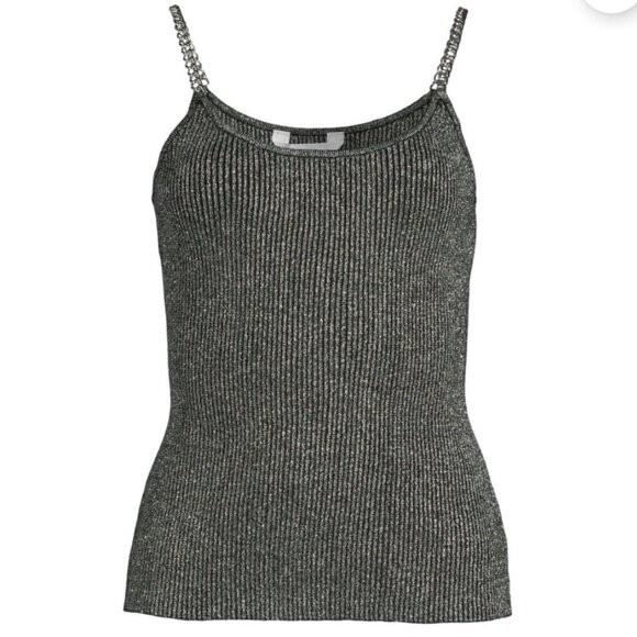 Chain Strap Tank Top Sweater Women XXXL 21 Black Silver Metallic Sleeveless - Picture 3 of 8